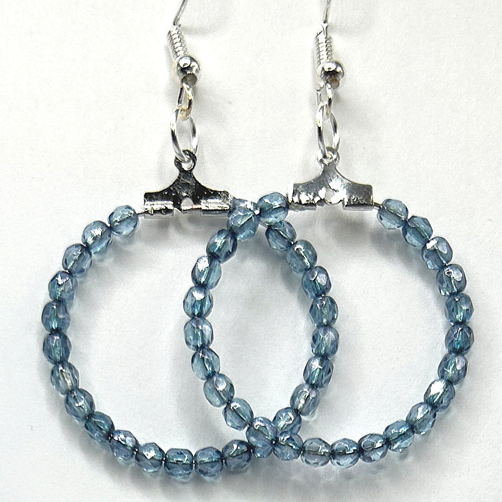 Medium Loop Earrings with Ocean Blue Czech Glass Beads