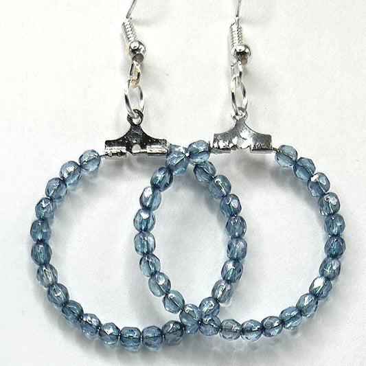 Medium Loop Earrings with Ocean Blue Czech Glass Beads
