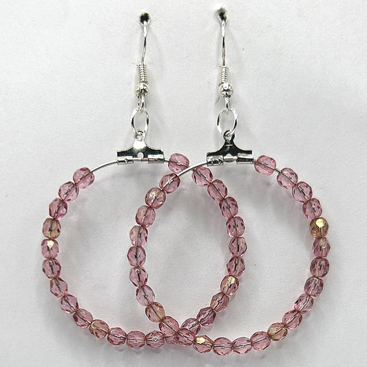 Large Loop Earrings with Rosy Pink Czech Glass Beads