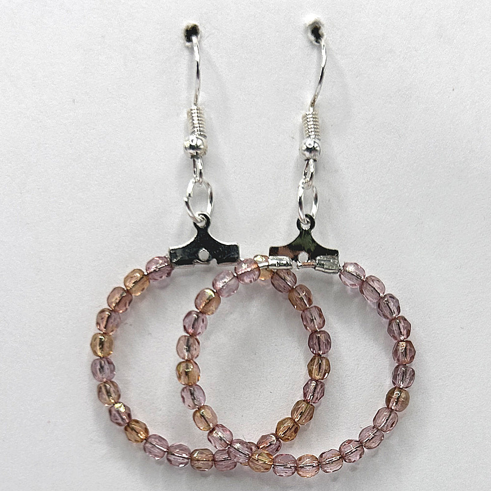 Medium Loop Earrings with Rosy Pink Czech Glass Beads