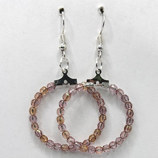 Medium Loop Earrings with Rosy Pink Czech Glass Beads
