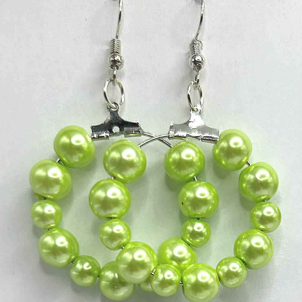 Light Green Faux Pearl Medium Loop Earrings