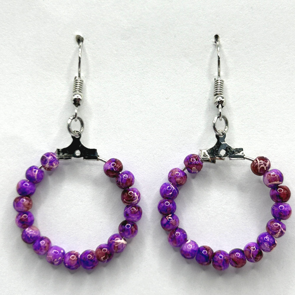 Small Loop Earrings with Purple Swirl Beads