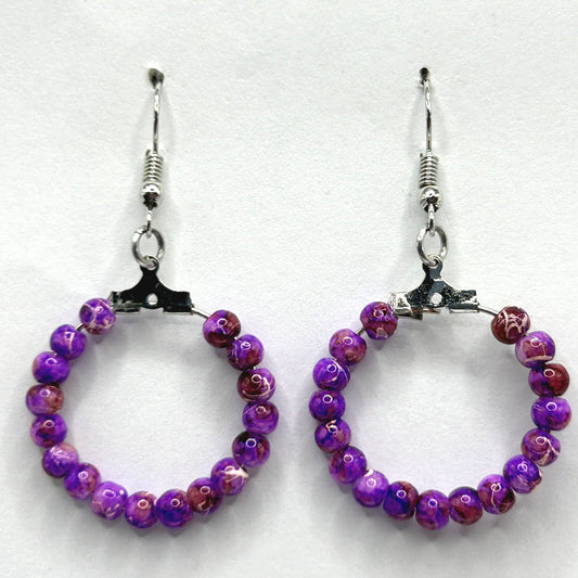 Small Loop Earrings with Purple Swirl Beads
