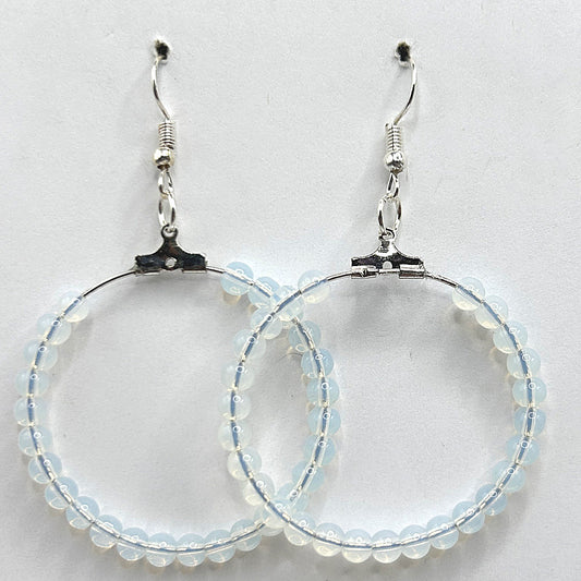 Large Loop Earrings with Opalescent White Beads