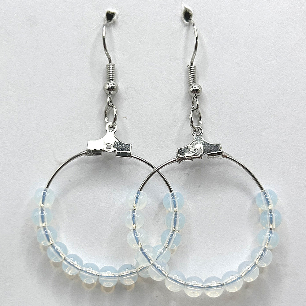 Medium Loop Earrings with Opalescent White Beads