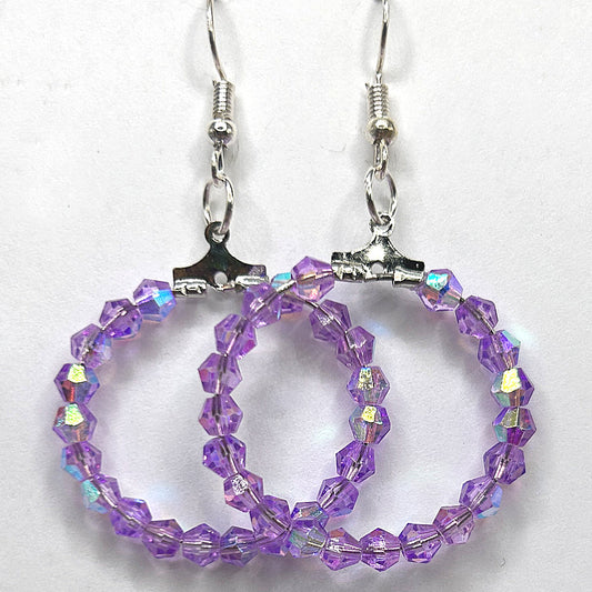 Medium Loop Earrings with Sparkly Purple Bicone Beads