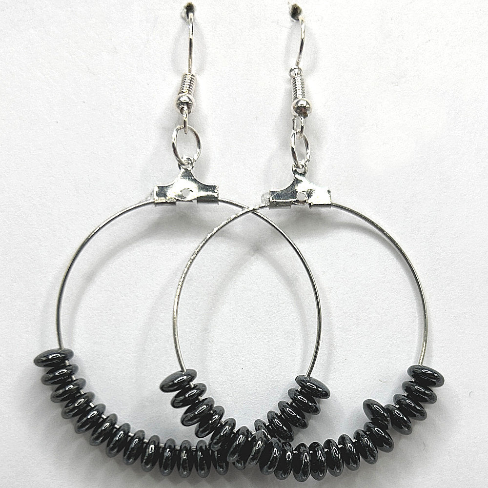 Large Loop Earrings with Faux Hematite Circles