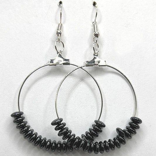 Large Loop Earrings with Faux Hematite Circles