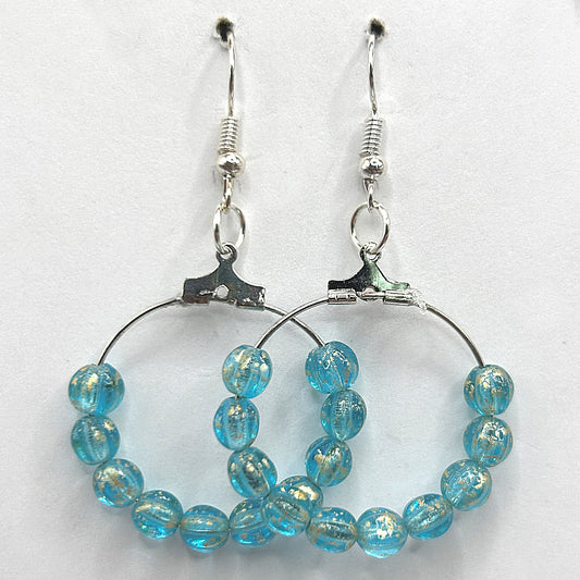 Medium Loop Earrings with Gold-Shimmered Blue Beads