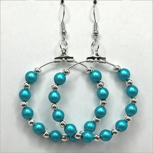 Matte Blue Faux Pearl Large Loop Earrings