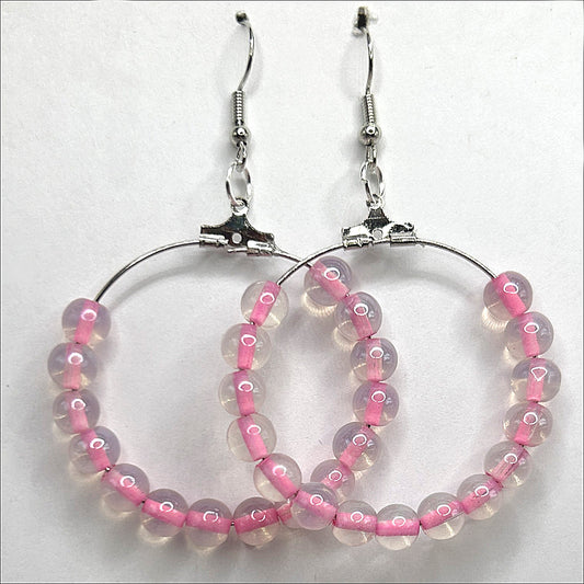 Pink Lined Clear Ball Large Loop Earrings