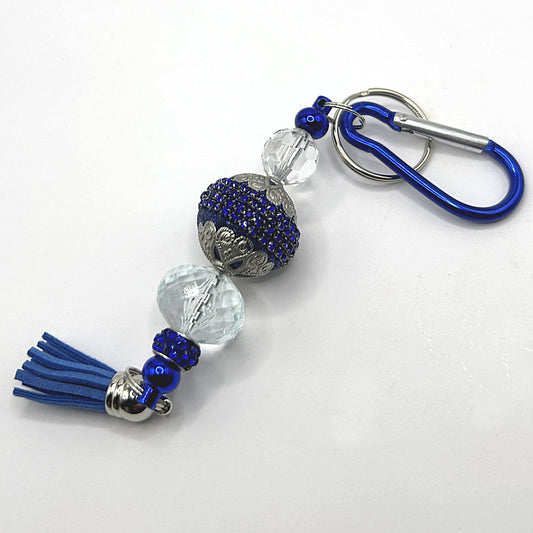 Keyring with Large Ornate Blue Bead
