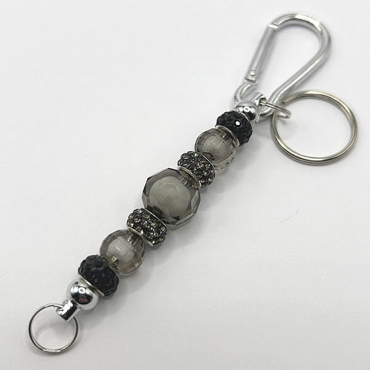 Keyring with Clear Black Beads with White Centers