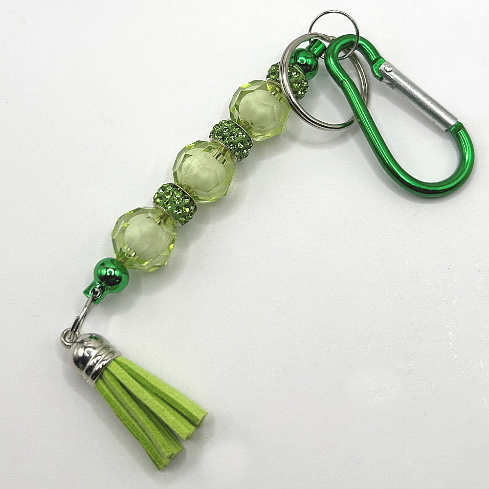 Keyring with Green and White Plastic Beads