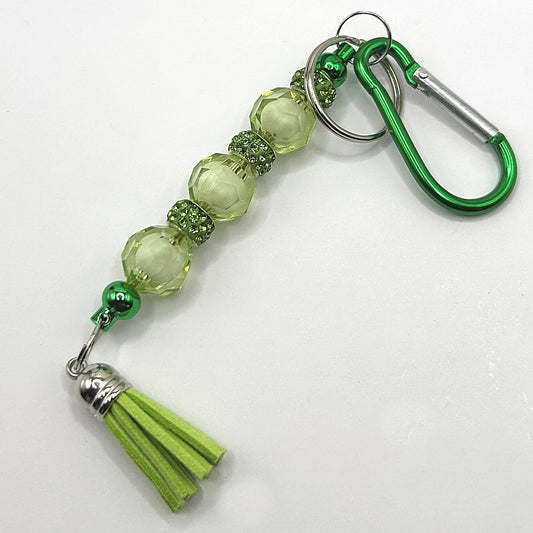 Keyring with Green and White Plastic Beads