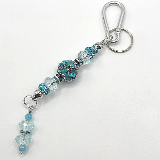 Keyring with Fancy Blue Bead and Extra Dangle