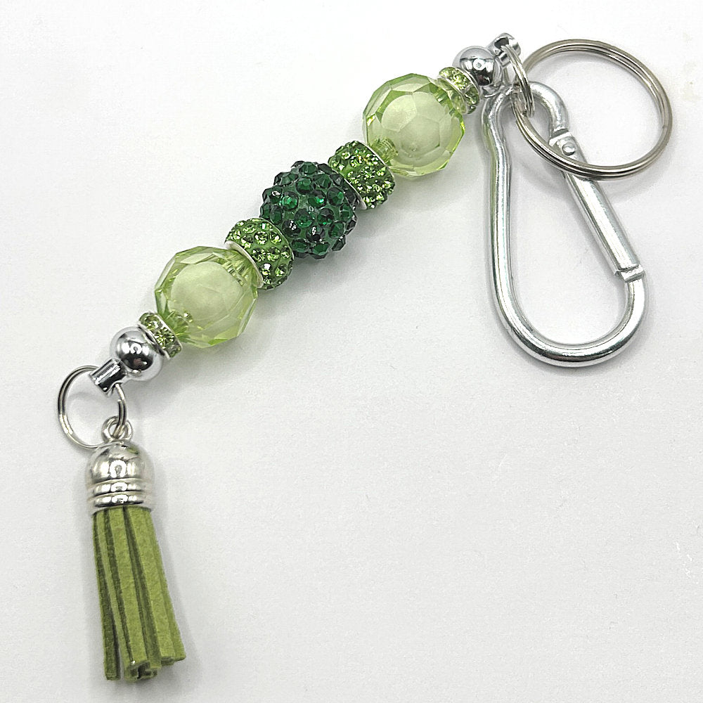 Keyring with Dark Green Sparkle Center and Light Green Accents