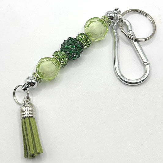 Keyring with Dark Green Sparkle Center and Light Green Accents
