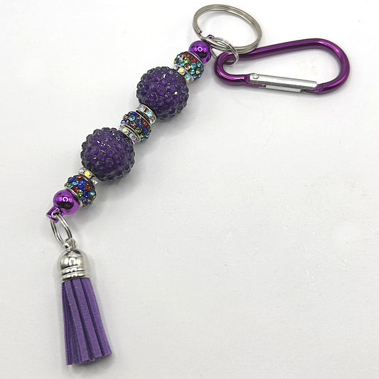 Keyring with Large Purple Balls and Multicolor Sparkles