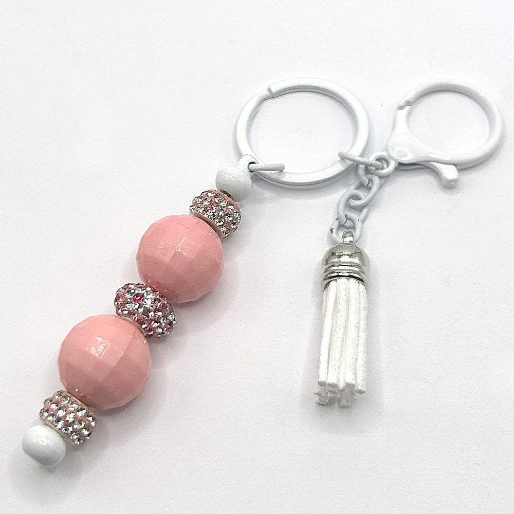 Keyring with Large Pink Beads and Sparkles