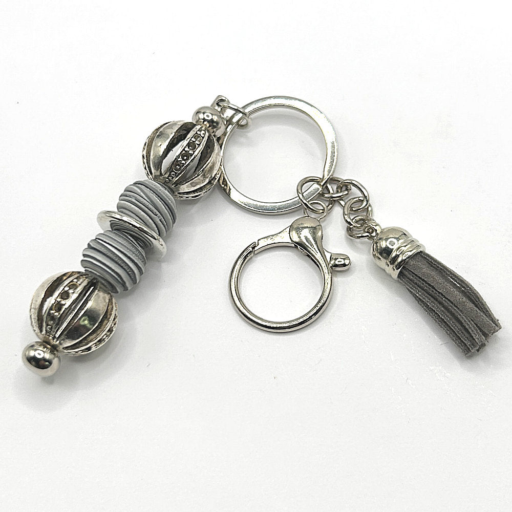 Keyring with Silver and Gray Beads