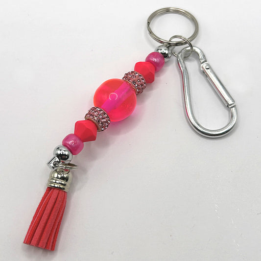 Keyring with Bright Pink Beads and Sparkles