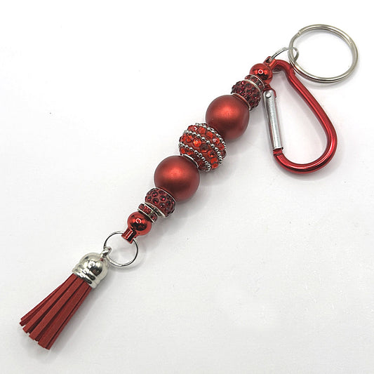 Keyring with Red Faux Pearls and Rhinestones