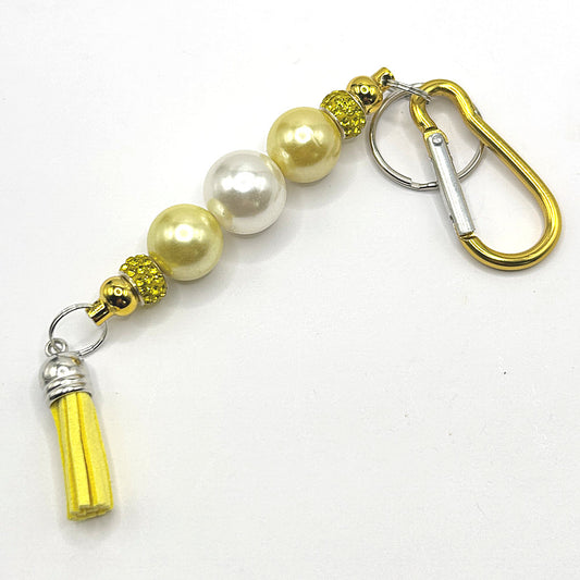 Keyring with Yellow and White Faux Pearls