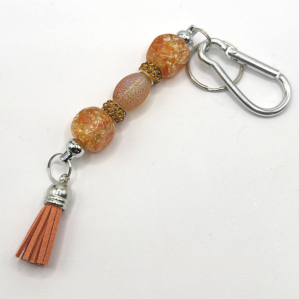 Keyring with Mottled Orange Beads