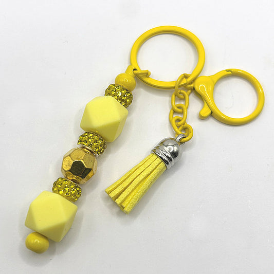 Keyring with Yellow Silicone Beads and Golden Accent