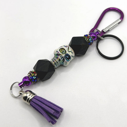 Keyring with Multicolor Skull Bead