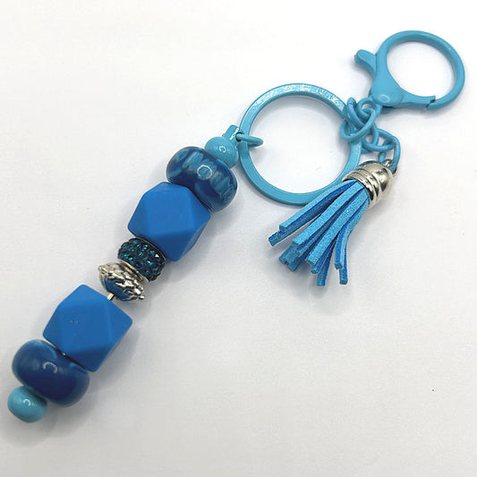 Keyring with Blue Silicone Beads and Mixed Accents