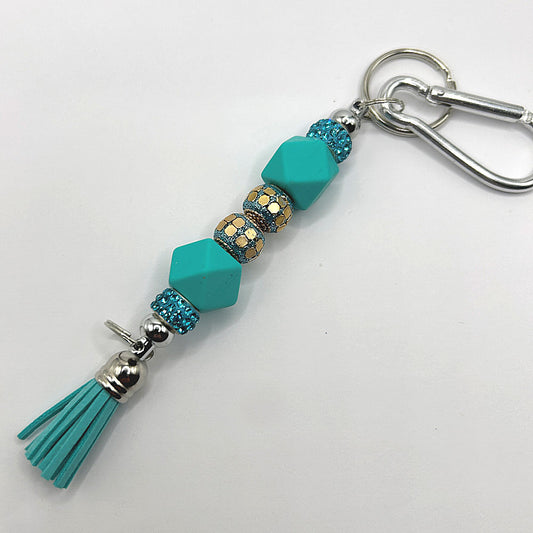 Keyring with Teal Beads and Sparkles
