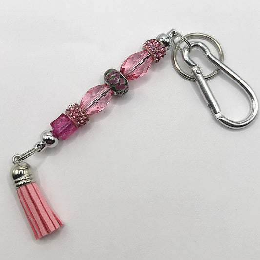 Keyring with Pink Floral Bead and Sparkly Accents