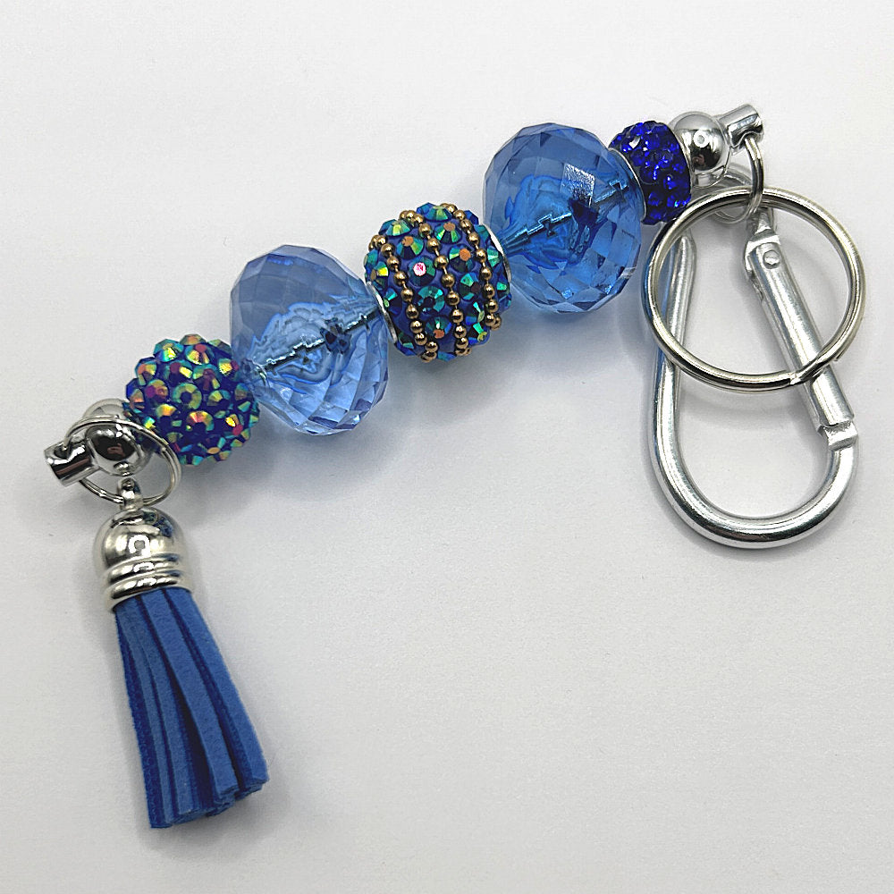 Keyring with Blue Rhinestones and Large Royal Blue Clear Beads