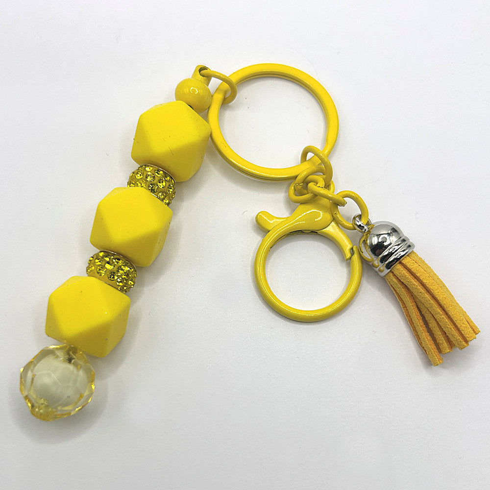 Keyring with Geometric Yellow Silicone Beads and Sparkles