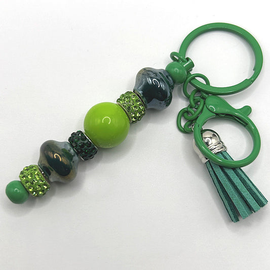Keyring with Deep Green Ceramic Beads and Sparkles