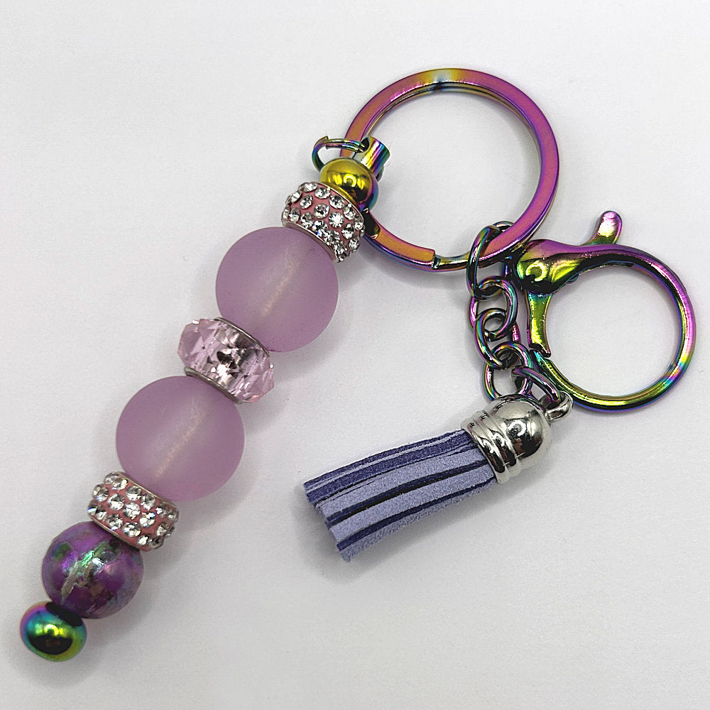 Keyring with Matte Purple Beads and Sparkles