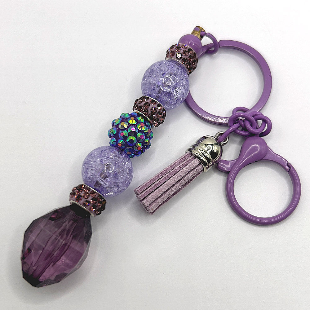 Keyring with Crackle Purple Beads and Sparkles