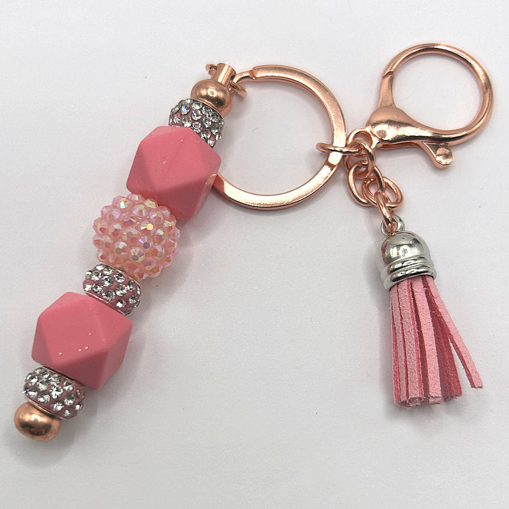 Keyring with Light Pink Silicone Beads and Sparkles