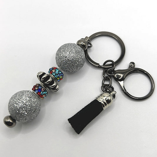 Keyring with Silver Glitter and Multicolor Sparkles