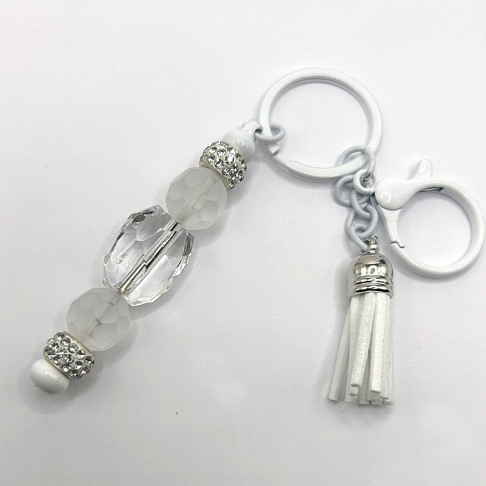 Keyring with Clear and Matte Beads with Sparkles