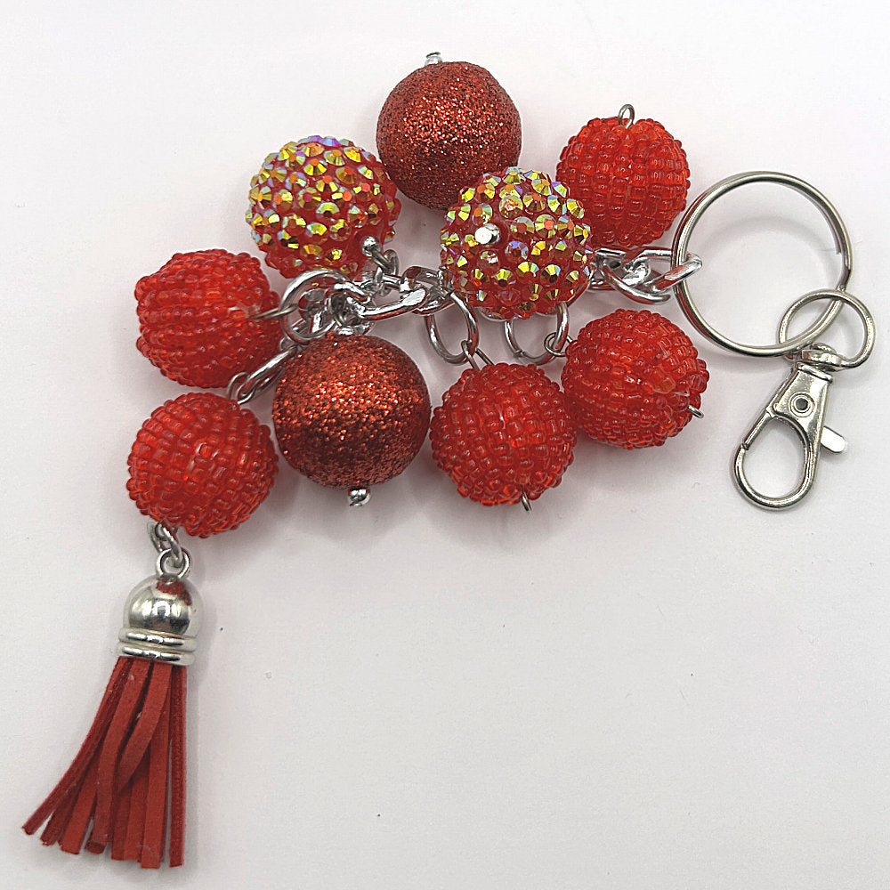 Keyring with Dangling Red Beads