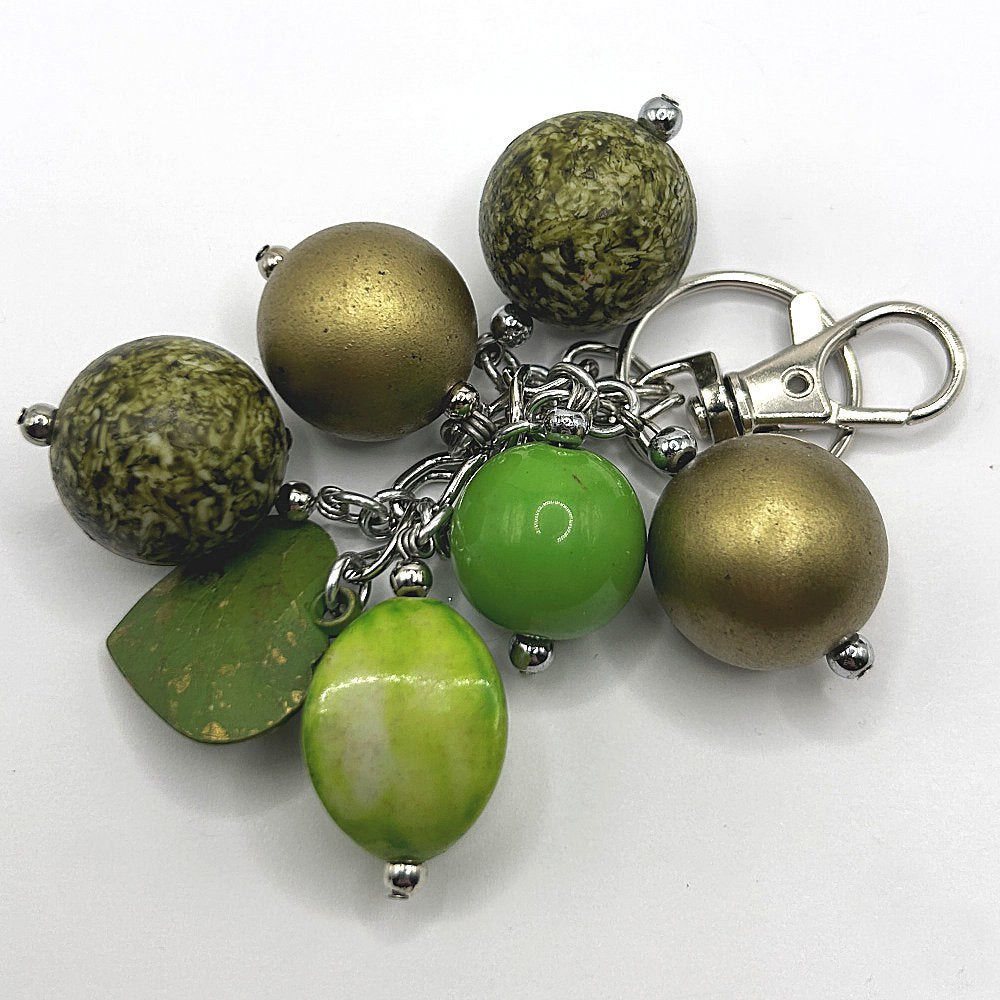 Keyring with Dangling Earthy Green Beads