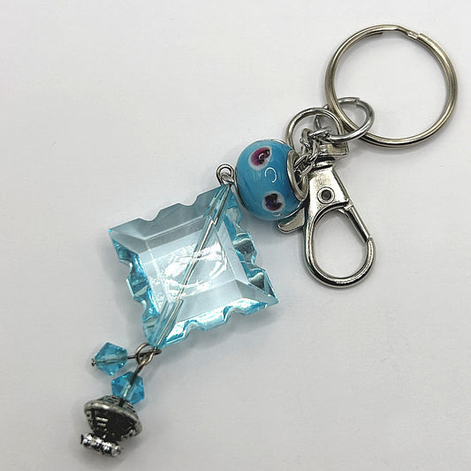 Keyring with Blue Diamond Shape and Mixed Beads