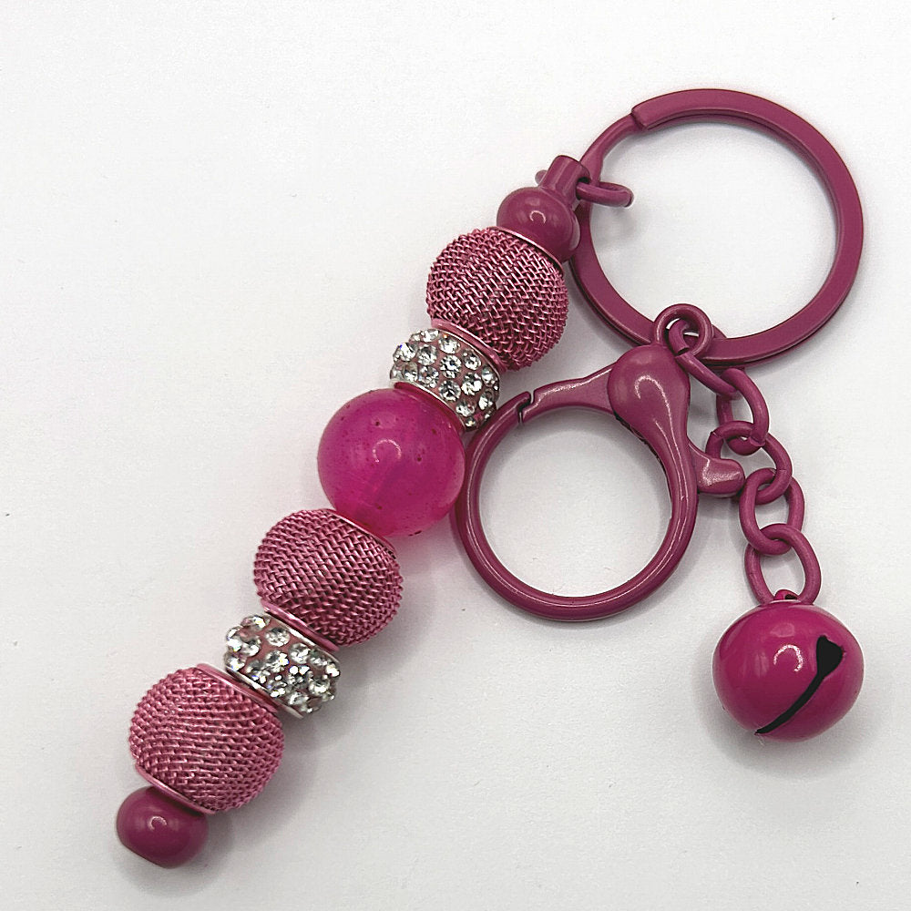 Keyring with Pink Mesh Beads and Clear Sparkles