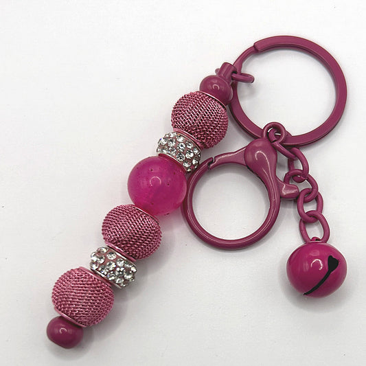 Keyring with Pink Mesh Beads and Clear Sparkles