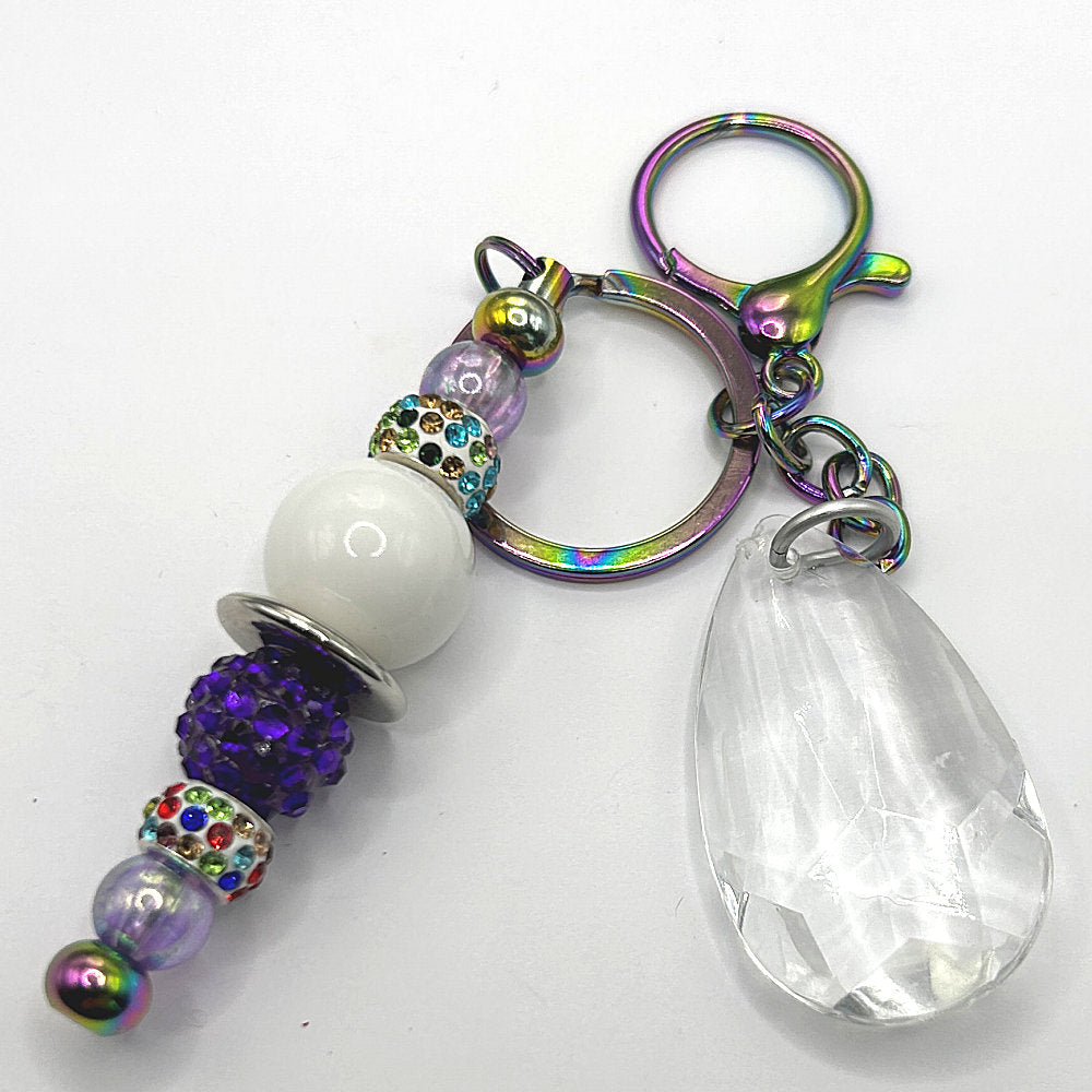 Keyring with Multicolor White, Purple, and Multicolor Sparkles