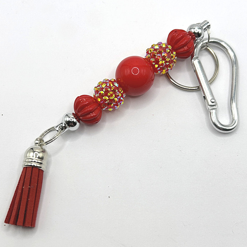 Keyring with Red Beads and Sparkles
